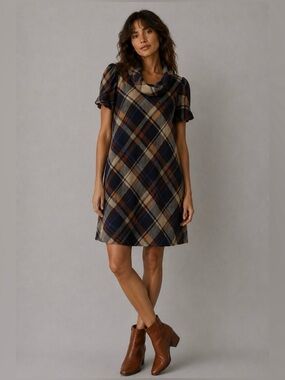 Jessica Howard Plaid Academia Cowl Neck Midi Dress Autumn Core NWT Sz M Preppy